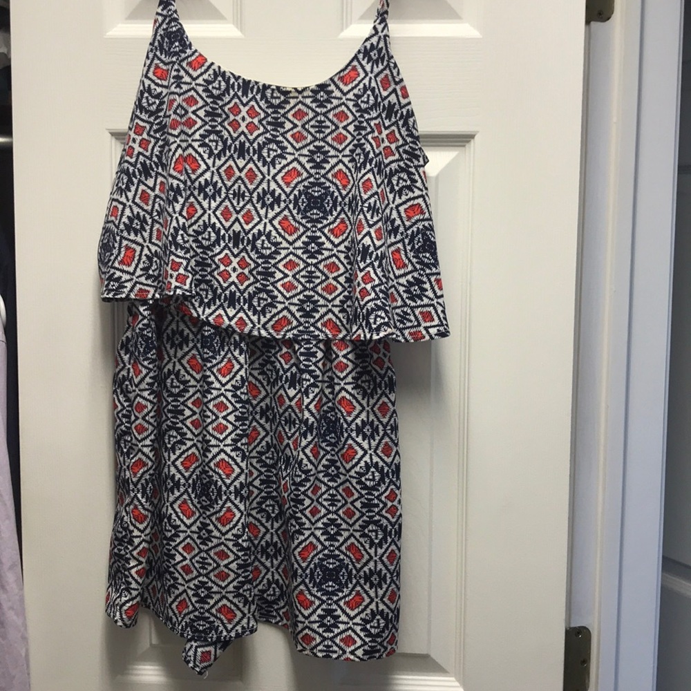 Blue white and red tank top romper